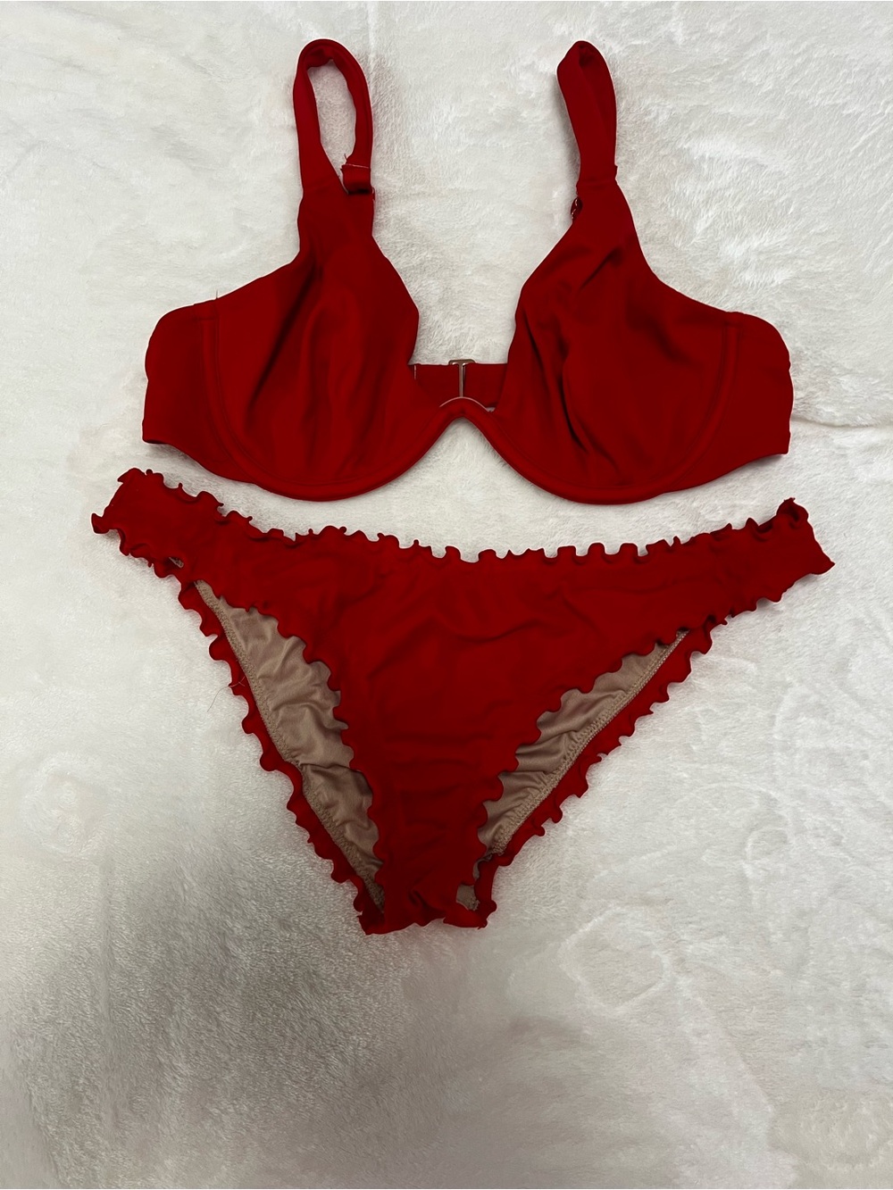 Shade & Shore Red Underwire Bikini with Ruffle Trim